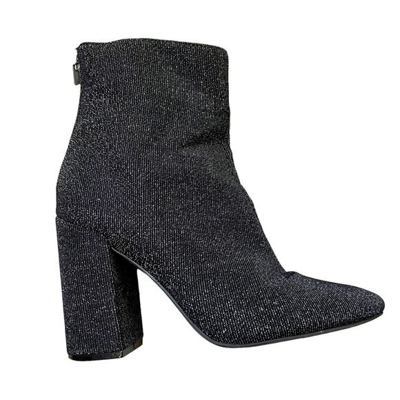 Jessica Simpson boots black & silver chunky heeled sock boot back zip SZ 6 ankle - Picture 1 of 6